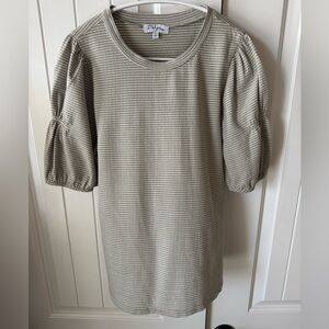 Polagram Olive Striped Puff Sleeve Top